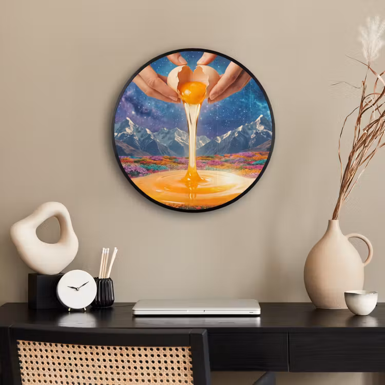 Ronde fotolijst - Handen - Ei - Surrealisme - Handen - Ei - Surrealisme Fotolijst rond zonder passe partout klein