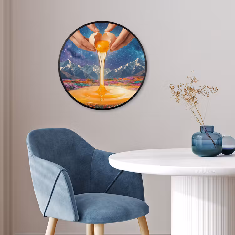 Ronde fotolijst - Handen - Ei - Surrealisme - Handen - Ei - Surrealisme Fotolijst rond zonder passe partout klein