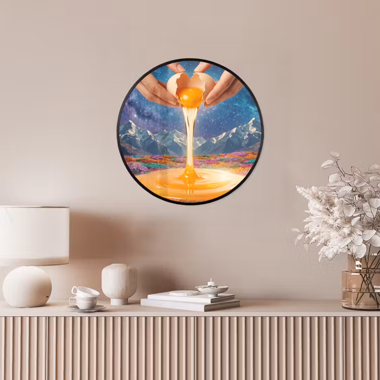 Ronde fotolijst - Handen - Ei - Surrealisme - Handen - Ei - Surrealisme Fotolijst rond zonder passe partout klein