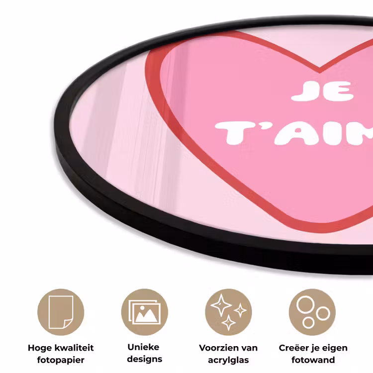 Hart - Frans - Valentijn - Roze Fotolijst rond zonder passe partout klein -closeup_NL