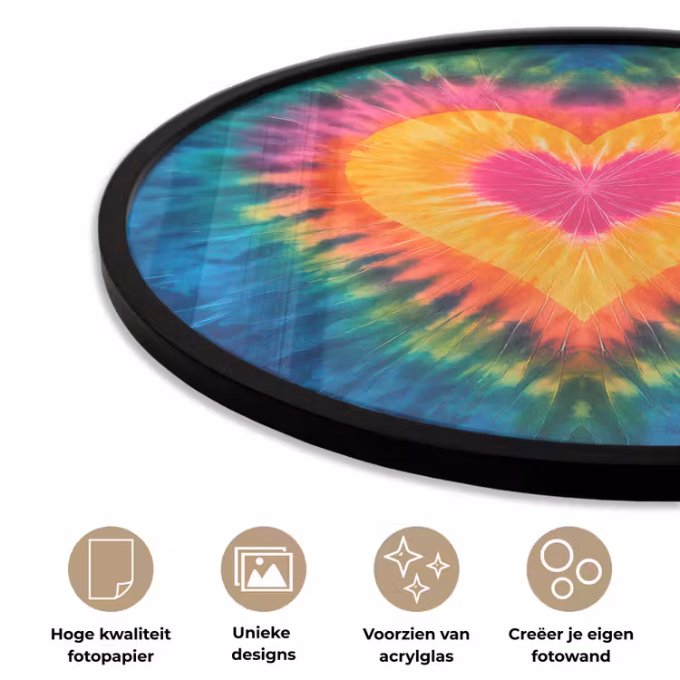 Hart - Tie Dye - Kleurrijk Fotolijst rond zonder passe partout klein -closeup_NL