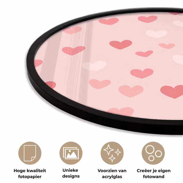 Hartjes - Patroon - Roze - Eenvoudig Fotolijst rond zonder passe partout klein -closeup_NL