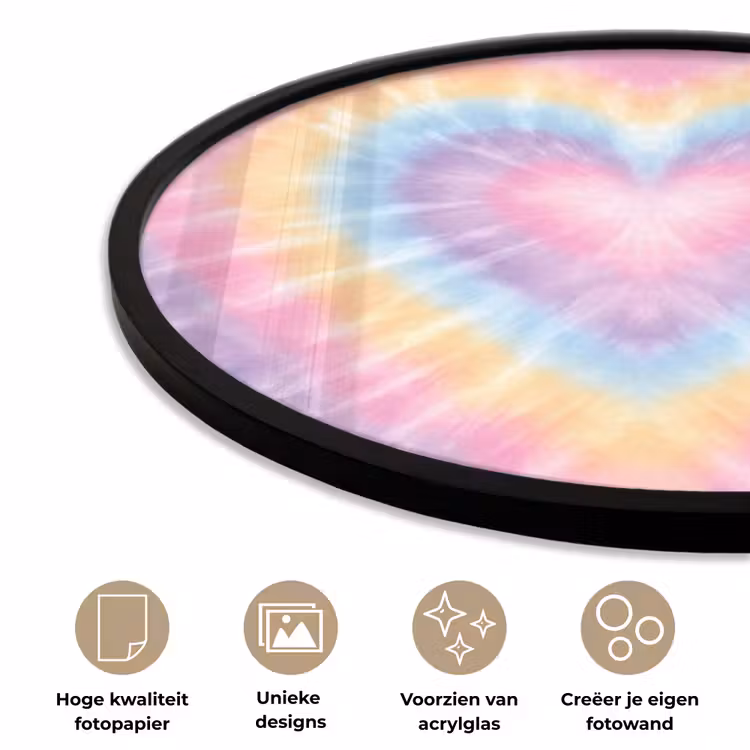 Hartvorm - Pastelkleuren - Tie Dye Fotolijst rond zonder passe partout klein -closeup_NL