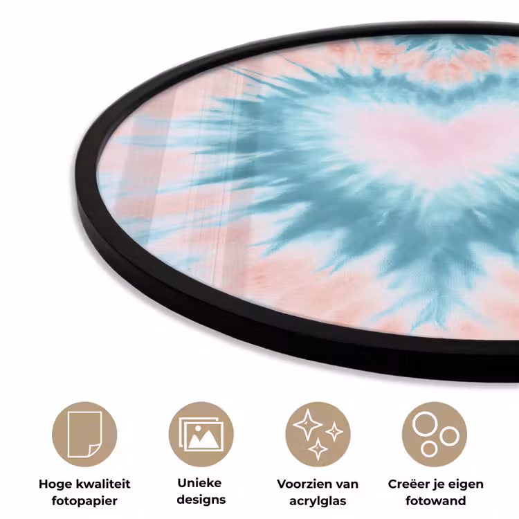Hartvormig - Tie dye - Pasteltinten - Lichtgroen Fotolijst rond zonder passe partout klein -closeup_NL