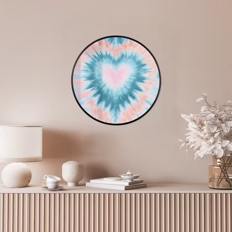 Hartvormig - Tie dye - Pasteltinten - Lichtgroen Fotolijst rond zonder passe partout klein -sfeer3