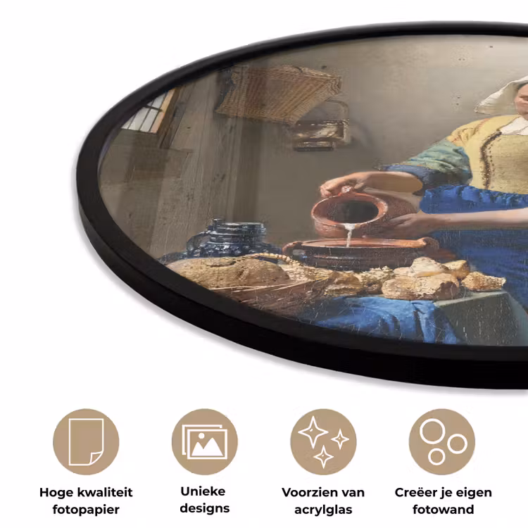 Het melkmeisje - Kunst - Oude meesters - Vermeer Fotolijst rond zonder passe partout klein -closeup_NL