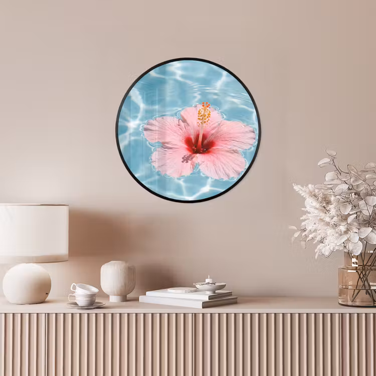 Hibiscus - Water - Roze Fotolijst rond zonder passe partout klein -sfeer3