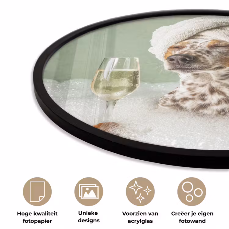 Hond - Bad - Champagne - Handdoek Fotolijst rond zonder passe partout klein -closeup_NL