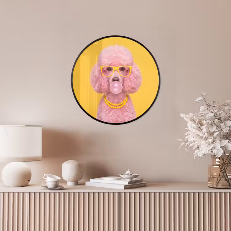 Hond - Kauwgum - Dieren - Modern - Roze Fotolijst rond zonder passe partout klein -sfeer3