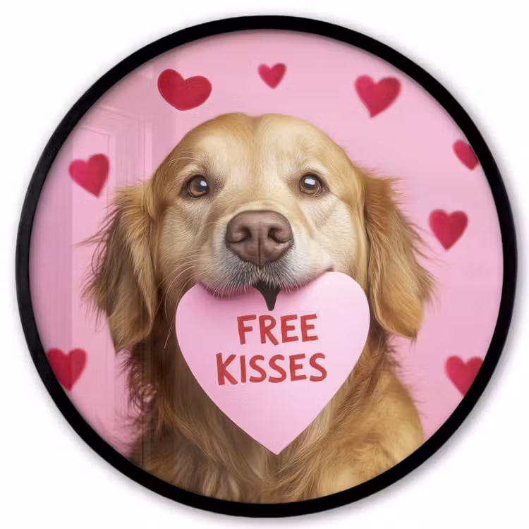 Hond - Kiss- Valentijn - Hartjes Fotolijst rond zonder passe partout klein -3d