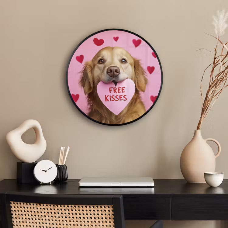 Hond - Kiss- Valentijn - Hartjes Fotolijst rond zonder passe partout klein -sfeer1