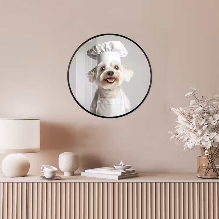 Hond - Wit - Kok Fotolijst rond zonder passe partout klein -sfeer3