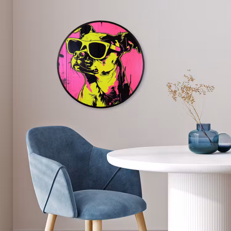 Hond - Zonnebril - Roze - Art Fotolijst rond zonder passe partout klein -sfeer2