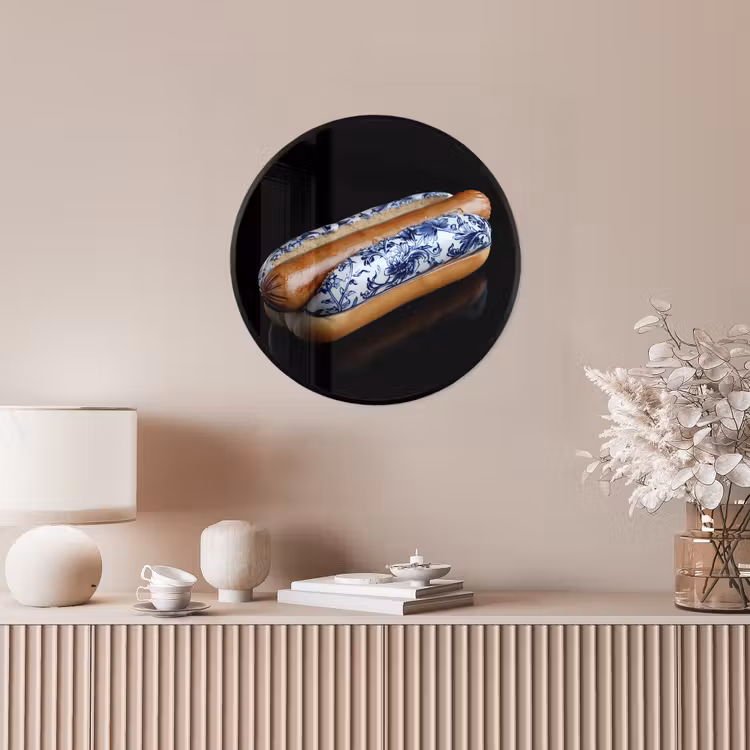 Hotdog - Porselein - Delfts blauw - Eten Fotolijst rond zonder passe partout klein -sfeer3