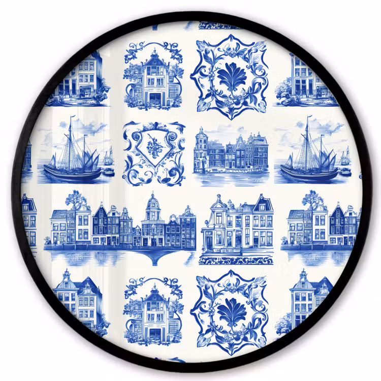 Huizen - Schepen - Blauw Fotolijst rond zonder passe partout klein 856 -3d