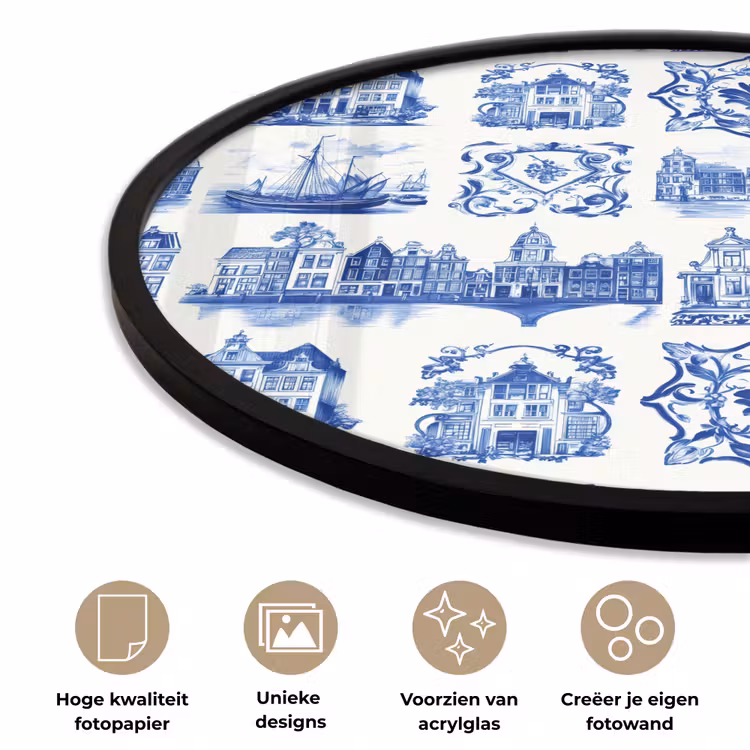Huizen - Schepen - Blauw Fotolijst rond zonder passe partout klein 856 -closeup_NL