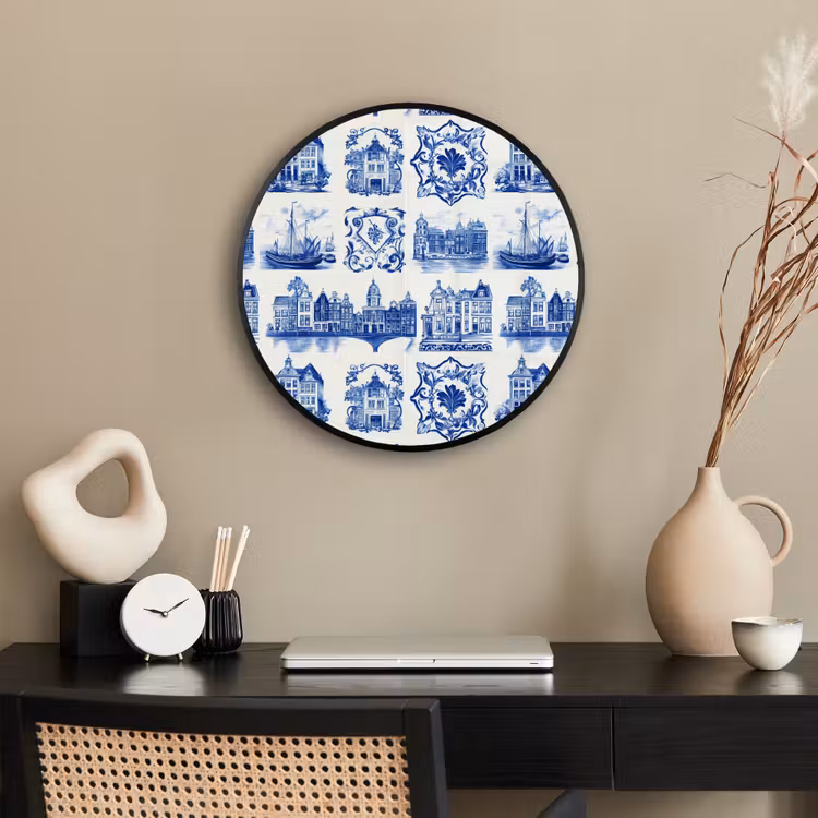 Huizen - Schepen - Blauw Fotolijst rond zonder passe partout klein 856 -sfeer1