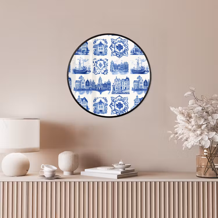 Huizen - Schepen - Blauw Fotolijst rond zonder passe partout klein 856 -sfeer3