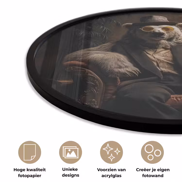 Ijsbeer - Hoed - Bril - Stoel Fotolijst rond zonder passe partout klein -closeup_NL