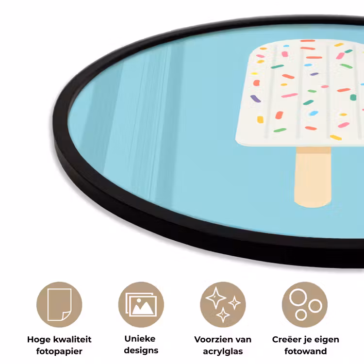 Ijsje - Stokje - Sprinkles - Lichtblauw Fotolijst rond zonder passe partout klein -closeup_NL