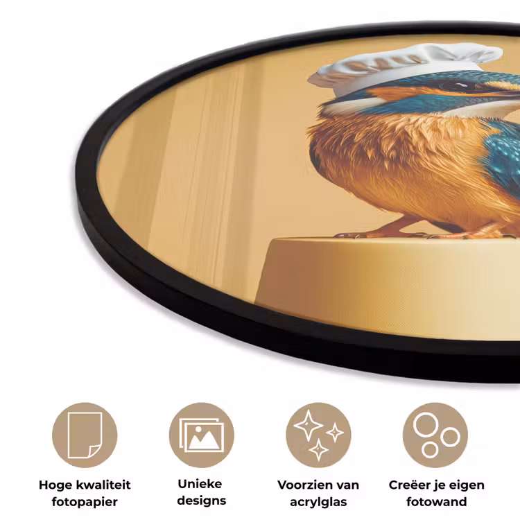 Ijsvogel - Pilaar - Koksmuts - Vogel Fotolijst rond zonder passe partout klein -closeup_NL