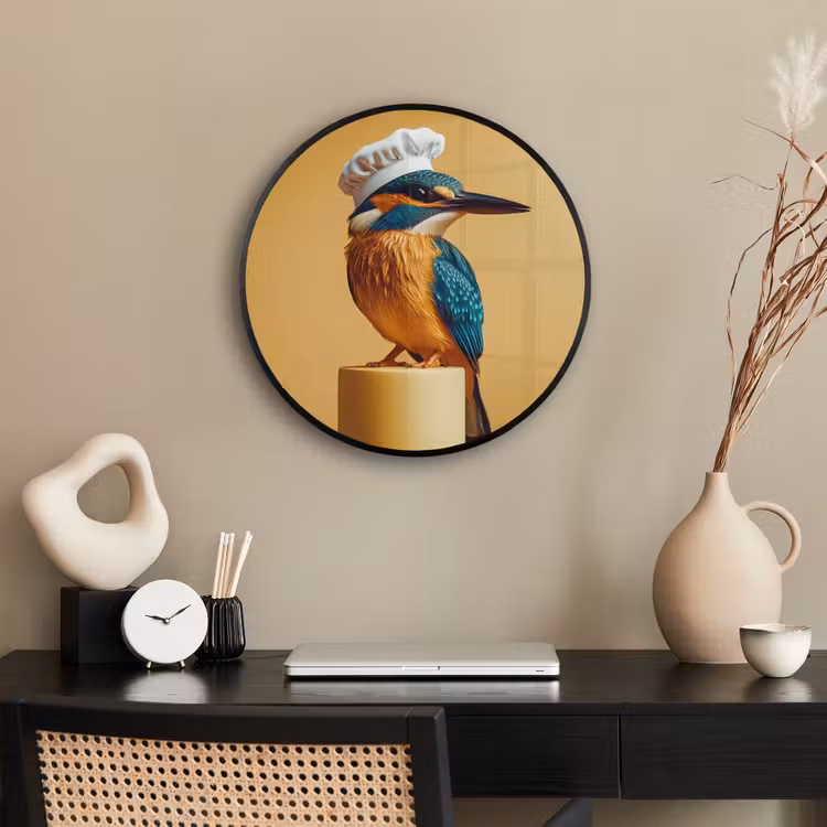 Ijsvogel - Pilaar - Koksmuts - Vogel Fotolijst rond zonder passe partout klein -sfeer1