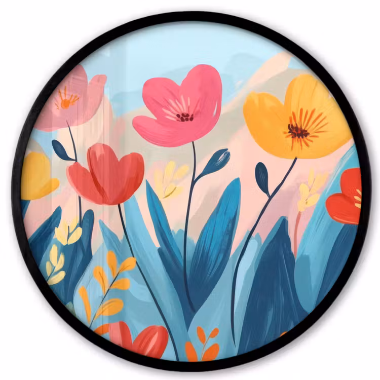 Illustratie - Bloemen - Kleurrijk Fotolijst rond zonder passe partout klein -3d