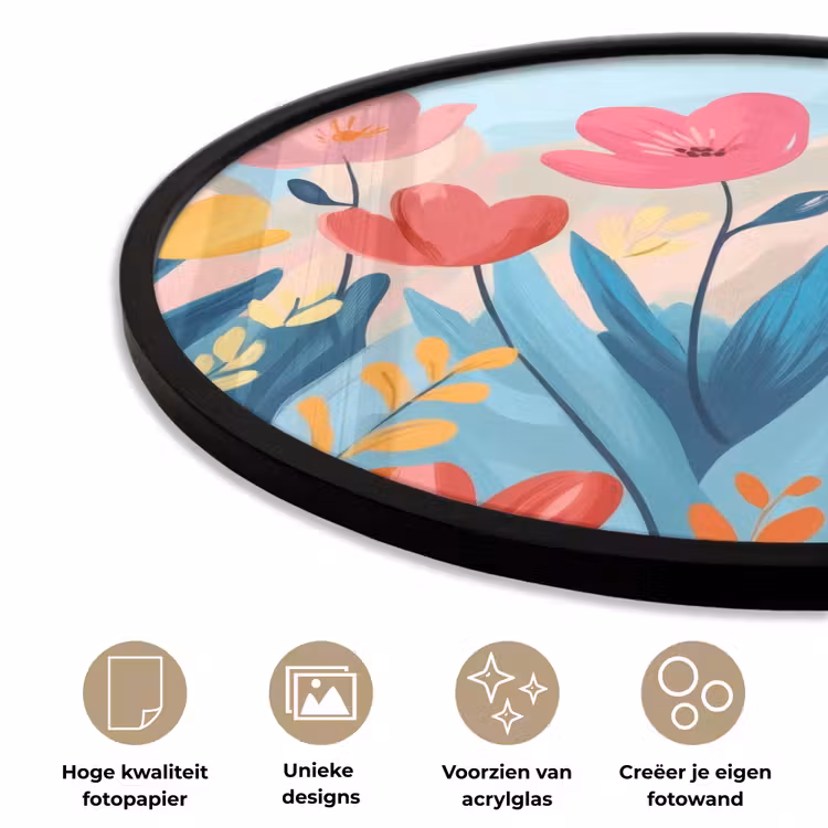 Illustratie - Bloemen - Kleurrijk Fotolijst rond zonder passe partout klein -closeup_NL