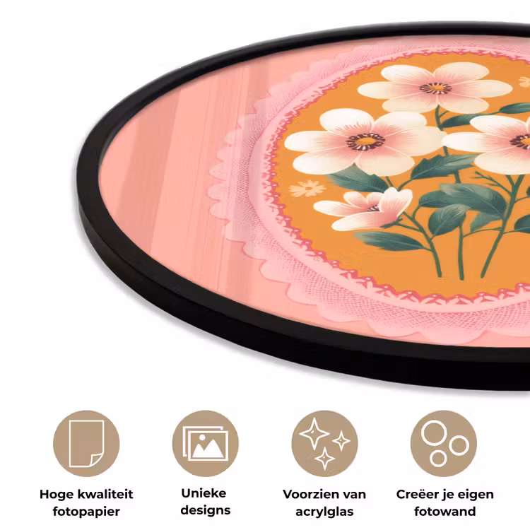 Illustratie - Bloemen - Rand - Roze Fotolijst rond zonder passe partout klein -closeup_NL