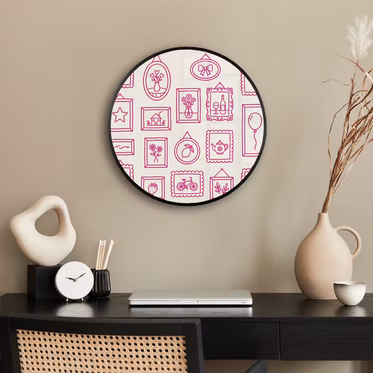 Illustratie - Collectie - Kunst - Minimalistisch - Roze Fotolijst rond zonder passe partout klein -sfeer1