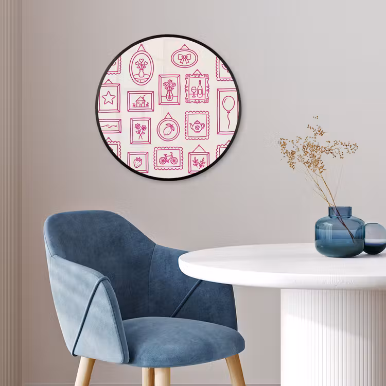 Illustratie - Collectie - Kunst - Minimalistisch - Roze Fotolijst rond zonder passe partout klein -sfeer2