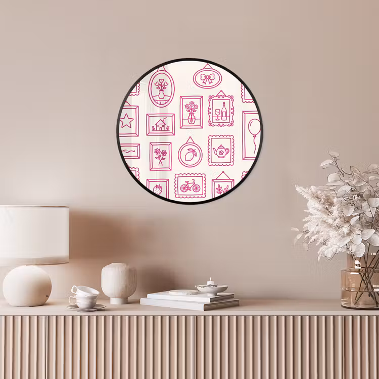 Illustratie - Collectie - Kunst - Minimalistisch - Roze Fotolijst rond zonder passe partout klein -sfeer3
