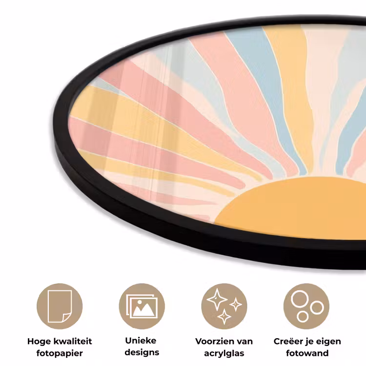 Illustratie - Zon - Pastelkleuren Fotolijst rond zonder passe partout klein -closeup_NL