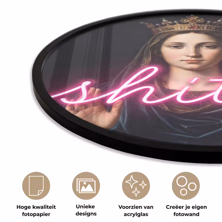 Ironisch - Tekst - Neon Fotolijst rond zonder passe partout klein -closeup_NL