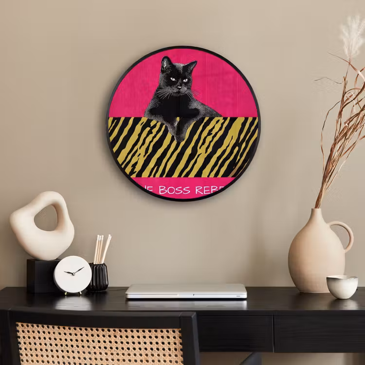 Kat - Baas - Roze - Tijgerprint Fotolijst rond zonder passe partout klein -sfeer1