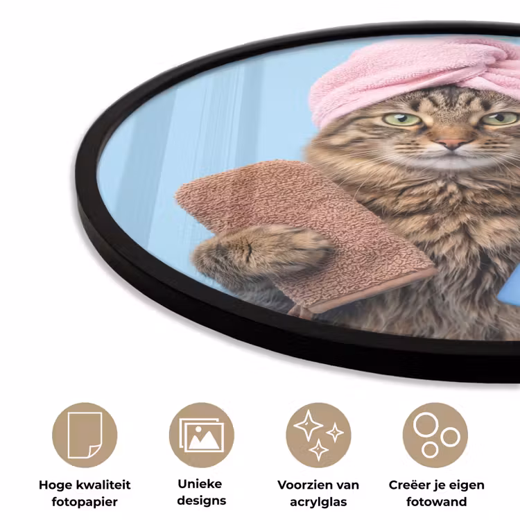 Kat - Handdoek - Washand - Zeep Fotolijst rond zonder passe partout klein -closeup_NL