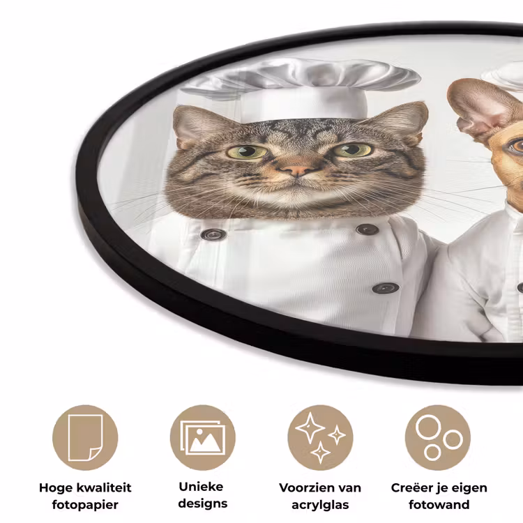 Kat - Hond - Kokskleding Fotolijst rond zonder passe partout klein -closeup_NL