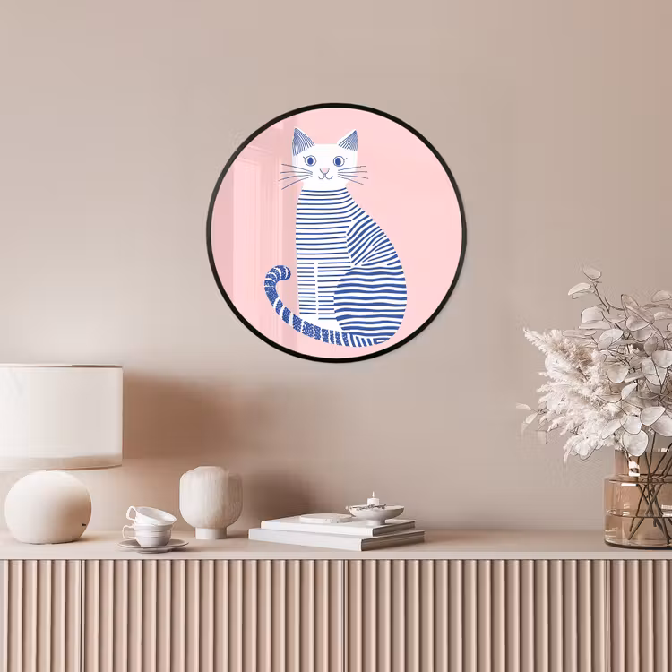 Kat - Illustratie - Minimalistisch - Roze Fotolijst rond zonder passe partout klein -sfeer3