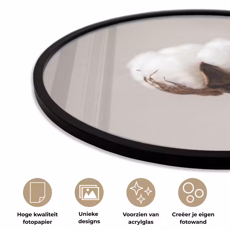 Katoenbol - Minimalistisch - Wit Fotolijst rond zonder passe partout klein -closeup_NL