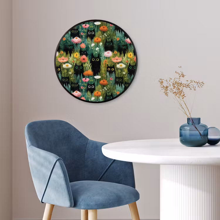 Katten - Bloemen - Kleurrijk Fotolijst rond zonder passe partout klein 856 -sfeer2
