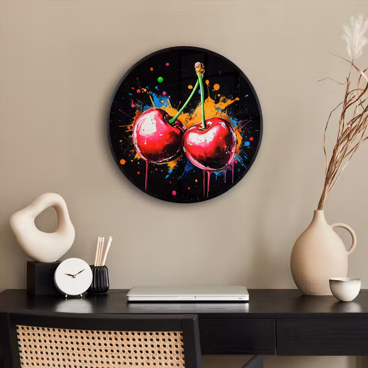 Kersen - Fruit - Graffiti - Verf - Abstract - Modern - Kleurrijk Fotolijst rond zonder passe partout klein -sfeer1
