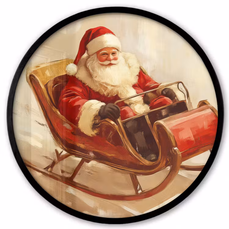 Kerst - Slee - Kerstman Fotolijst rond zonder passe partout klein -3d