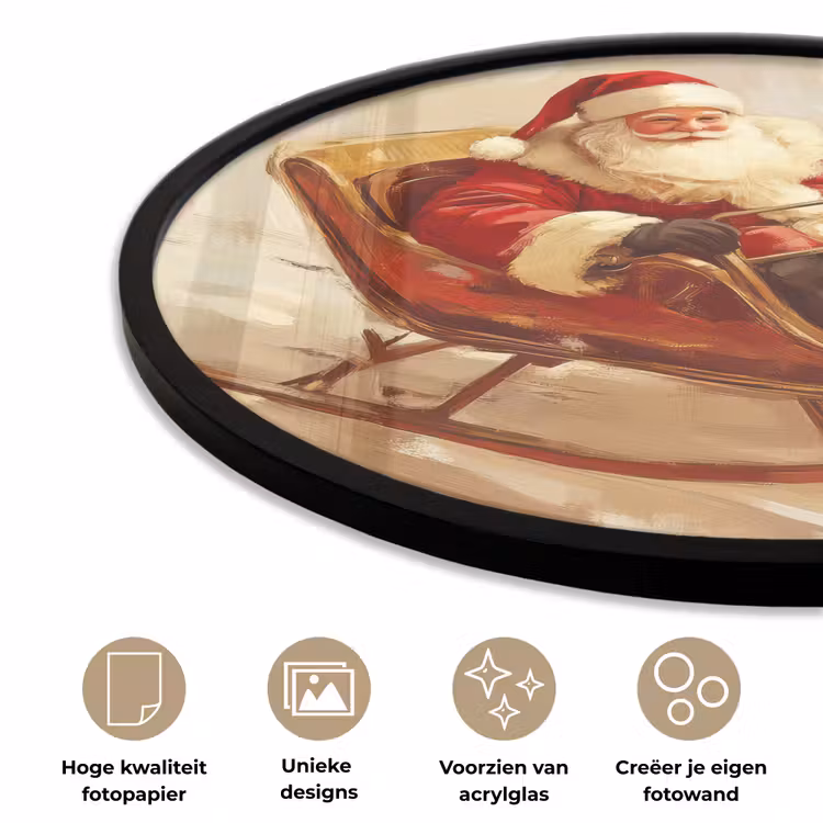 Kerst - Slee - Kerstman Fotolijst rond zonder passe partout klein -closeup_NL