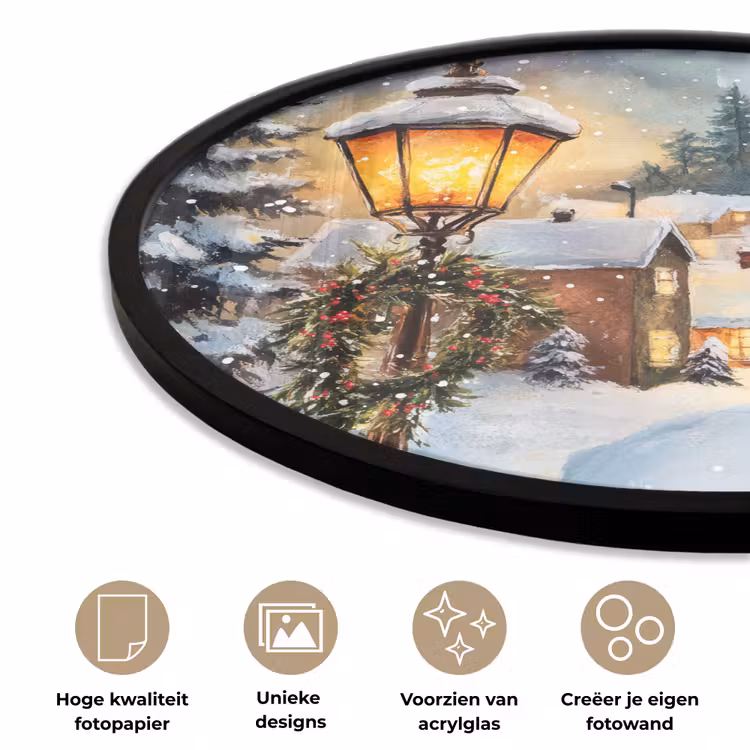 Kerstdorp - Huizen - Sneeuw - Kerst Fotolijst rond zonder passe partout klein -closeup_NL