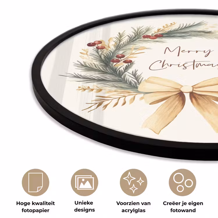 Kerstkrans - Kerst - Goud - Beige Fotolijst rond zonder passe partout klein -closeup_NL