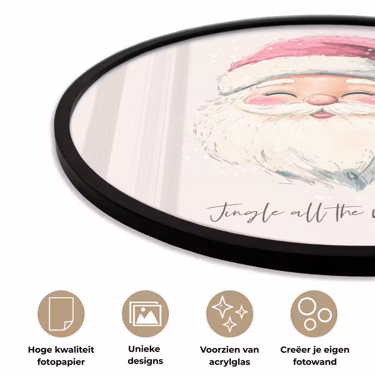 Kerstman - Kerst - Quote - Beige Fotolijst rond zonder passe partout klein -closeup_NL