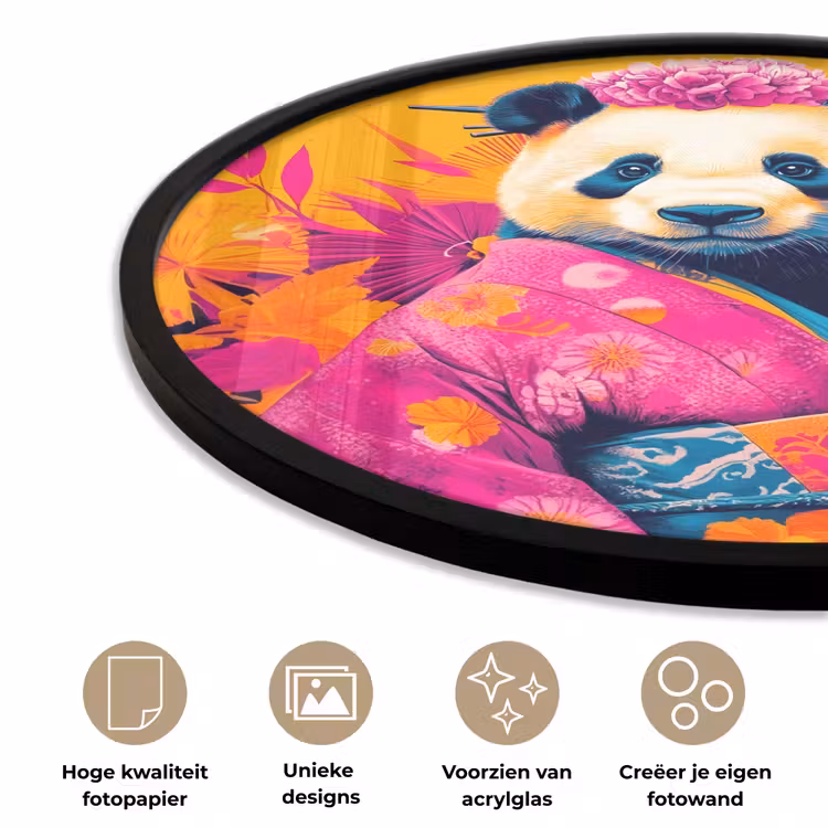 Kimono - Roze - Panda - Bloemenkroon Fotolijst rond zonder passe partout klein -closeup_NL