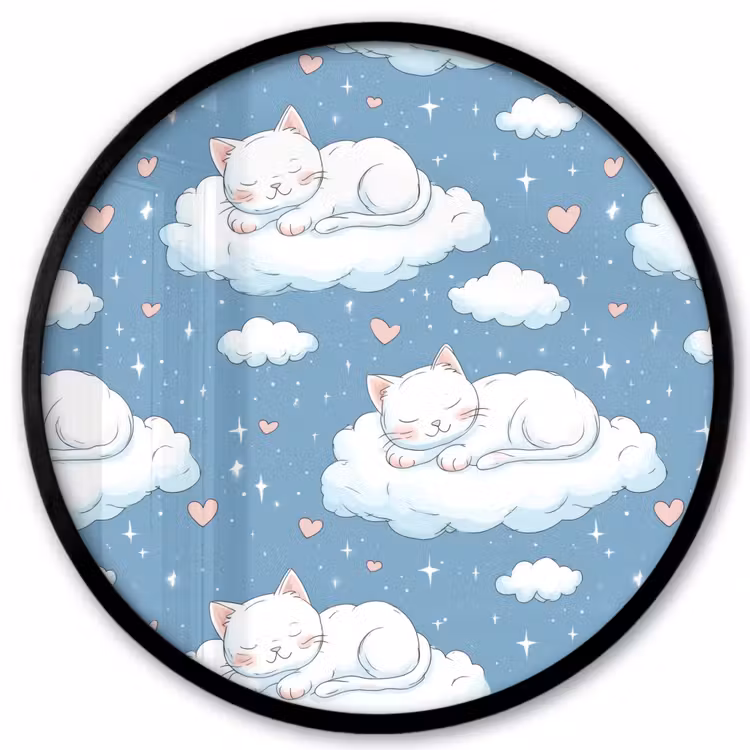 Kitten - Wolken - Blauw Fotolijst rond zonder passe partout klein 856 -3d