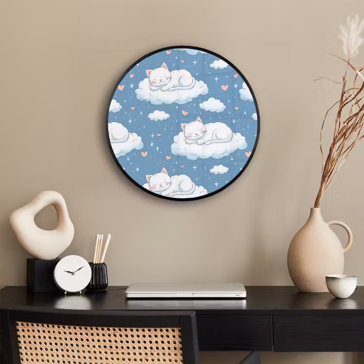 Kitten - Wolken - Blauw Fotolijst rond zonder passe partout klein 856 -sfeer1