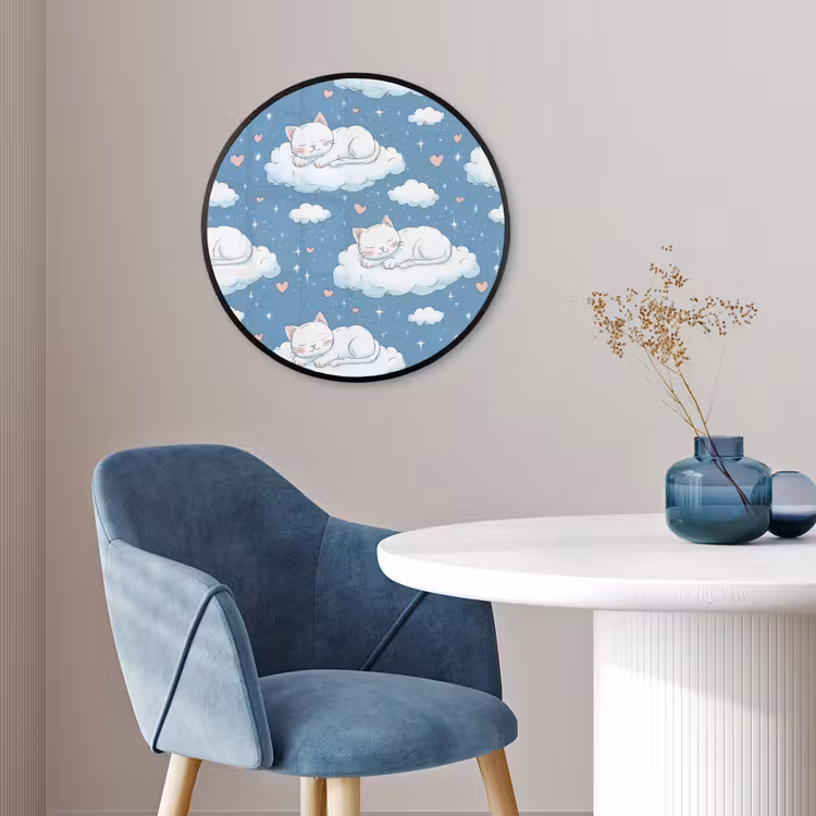 Kitten - Wolken - Blauw Fotolijst rond zonder passe partout klein 856 -sfeer2